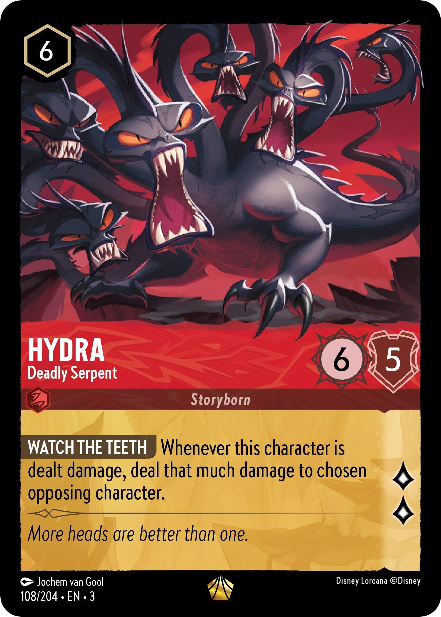 A trading card featuring a multi-headed black serpent named 