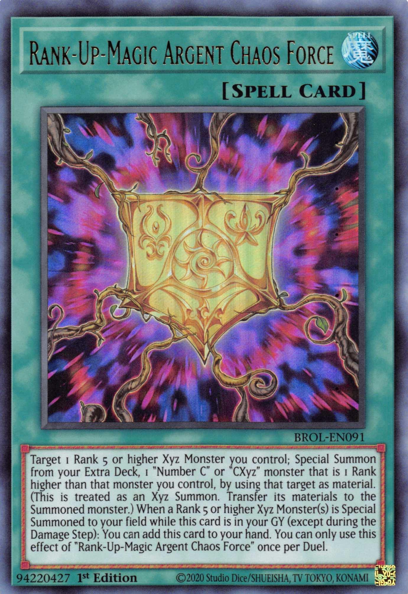 The image features a Rank-Up-Magic Argent Chaos Force [BROL-EN091] Ultra Rare 