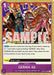 A trading card titled "GERMA 66 [Wings of the Captain Pre-Release Cards]" by Bandai features a dynamic, colorful illustration of four characters striking powerful poses against vibrant explosions and dramatic effects. This Wings of the Captain Pre-Release card includes text detailing its abilities and rules. The border is gold, and the text box is purple.