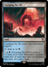 A Magic: The Gathering card titled "Creeping Tar Pit [Doctor Who]." The art depicts a glowing red pit surrounded by dark, twisted structures. Below the art, the text describes this mystical land's abilities: enters tapped, produces blue or black mana, and can transform into an unblockable 3/2 elemental creature.