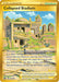 The image features a Pokémon product titled "Collapsed Stadium (215/196) [Sword & Shield: Lost Origin]." It depicts a ruined coliseum with crumbling walls and overgrown plants. The card text explains that players can’t have more than 4 Benched Pokémon and must discard excess ones if they have more.