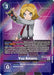 A Digimon card features Yuu Amano [BT10-093] (Box Topper) [Xros Encounter], a blonde-haired boy wearing a white shirt, gray vest, red tie, and shorts. Holding a red and black Digivice, the Tamer strikes an action pose. The card text details his ability to manipulate play costs and gain memory in Xros Encounter battles against other Digimon.