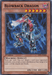 A Yu-Gi-Oh! card named "Blowback Dragon [BP01-EN008] Rare." It's a dark-attribute effect monster in the Battle Pack: Epic Dawn, boasting an attack of 2300 and defense of 1200. The dragon's mechanical, red and silver body features a laser aiming from its arm. Effect: Toss a coin thrice; destroy a target if at least 2 results are Heads