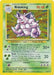 The image showcases a Pokémon trading card of Nidoking (11/102) [Base Set Unlimited], a Stage 2 evolved form of Nidorino. This Holo Rare card from the Pokémon brand has 90 HP and features moves "Thrash" and "Toxic." It pictures the purple, armored Pokémon amid details like weight, height, illustrator name, rarity, and series information.