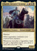 The image features a Magic: The Gathering card titled "Shanid, Sleepers' Scourge [Dominaria United Commander]," from the Dominaria United Commander set. This mythic legendary creature card depicts a human knight on horseback. With a gold-purple frame, it costs 1 red, white, black mana and has abilities including Menace and drawing cards when you play legendary spells or lands. Illustrated by Ryan P