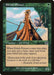 A Magic: The Gathering card named Elvish Pioneer [Onslaught] showcases an Elf Druid holding a staff, standing on tropical soil with a beach in the background. This green-bordered card has power and toughness 1/1 and lets you add a tapped basic land card to play.