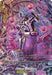 A card from Genesis of the Five Greats, produced by Bushiroad, features a robotic warrior named Cardinal Noid, Routis (D-BT01/SP32EN). The character is adorned with purple and gold armor, wielding a large sword and surrounded by vibrant swirls of purple and pink hues with geometric patterns. The bottom of the card displays stats such as "8000/1" and other abilities.