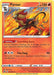 A Pyroar (029/196) [Sword & Shield: Lost Origin] Pokémon card with 120 HP, set in the Sword & Shield series. Evolving from Litleo, it boasts a fiery design and features the Scorching Aura ability, dealing 4 damage counters. Its Fire Fang attack inflicts 90 damage and may burn the opponent. Weakness to Water types and a retreat cost of one energy.