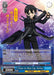 A Special Rare trading card titled "Time to Rise Up, Kirito (SAO/S80-E073SP SP) [Sword Art Online -Alicization- Vol.2]" from the "Bushiroad" series. It features Kirito in black attire wielding two swords, with card text and stats displayed, including an attack power of 2,500. The background showcases pink and blue diagonal segments.