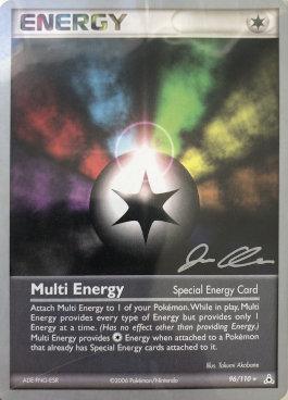 A Pokémon trading card labeled "Multi Energy (96/110) (Mewtrick - Jason Klaczynski) [World Championships 2006]" with a black and white star icon. The background features a gradient of colors including red, blue, green, yellow, and purple. As part of the Special Energy card set from the World Championships 2006, it's marked as number 96/110 and details its function in the game.