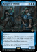 A Magic: The Gathering card from Tales of Middle-Earth, titled "Rangers of Ithilien (Extended Art) [The Lord of the Rings: Tales of Middle-Earth]," depicts two hooded rangers in a forest with ivy-covered trees. Costing 2 colorless and 2 blue mana, it has 3/3 power/toughness, Vigilance, and a creature control ability.