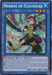 The image is a Yu-Gi-Oh! trading card named "Nekroz of Clausolas [THSF-EN013] Secret Rare," featuring an armored character with red hair, holding a spear, surrounded by a holographic shine. The card's blue text at the top and the detailed effects section below complement its impressive attack and defense points.