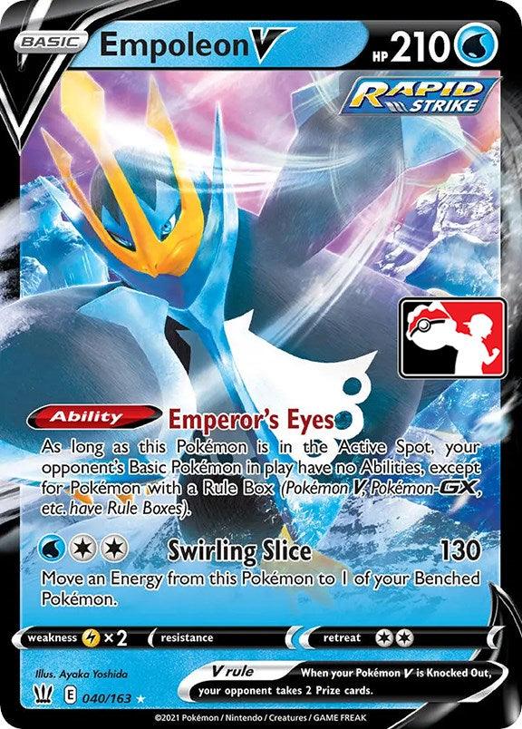 The image shows an Ultra Rare Empoleon V (040/163) [Prize Pack Series One] Pokémon trading card from the 