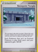 A Pokémon trading card titled "Snowpoint Temple (134/146) [Diamond & Pearl: Legends Awakened]" from Pokémon features a snow-covered stone building with an entrance. Snowflakes fall around the temple, adding to its mystique. The card text explains its Stadium effect on gameplay, giving each unevolved Pokémon in play an extra 20 HP.
