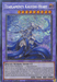 An image of the "Tearlaments Kaleido-Heart [POTE-EN043] Secret Rare" Yu-Gi-Oh! trading card from the Power of the Elements series. This Secret Rare, level 9 Fiend/Fusion/Effect Monster boasts 3000 ATK and 3000 DEF. The card features intricate artwork and a detailed description of its special abilities and effects.