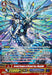 The image features a Bushiroad Promo Cards trading card depicting Zeroth Dragon of Distant Sea, Megiddo (PR/0469EN) with 25000+ power. The character is a powerful, armored, dragon-like creature with blue metallic scales and numerous vibrant energy beams radiating from it. The text on the card details its Ultimate Stride abilities and gameplay requirements.