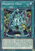 A "Magnetic Field [SBCB-EN034] Common" Yu-Gi-Oh! card showcases an intricate design with an Earth Rock monster at its core, surrounded by electromagnetic energy arcs. Various mystical objects float around. The card's border features metallic hues, and the effect text is detailed at the bottom.