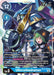 A Digimon UlforceVeedramon [BT11-032] [Dimensional Phase] trading card for UlforceVeedramon. The card shows a blue and silver armored dragon-like Digimon with a long, sharp tail and large wings, positioned in a dynamic battle stance within the Dimensional Phase. To the right, a green-haired character in a helmet is smiling and pointing. Various card stats and abilities are listed.