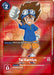 A Digimon card named Tai Kamiya [ST1-12] (Alternate Art) from the Starter Deck: Jesmon, showcasing a character with spiky brown hair wearing goggles, a blue shirt, and orange shorts. It grants a +1000 DP boost to all Digimon during the player's turn and can be played without memory cost when revealed from security.