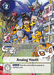 A Digimon card titled "Analog Youth [EX1-066] (Alternate Art) [Classic Collection]" featuring a young Tamer in a yellow shirt, shorts, and goggles surrounded by various Digimon characters. The card has 2 play cost and special effects described in multiple text boxes. Its ID is EX1-066 with level 01.