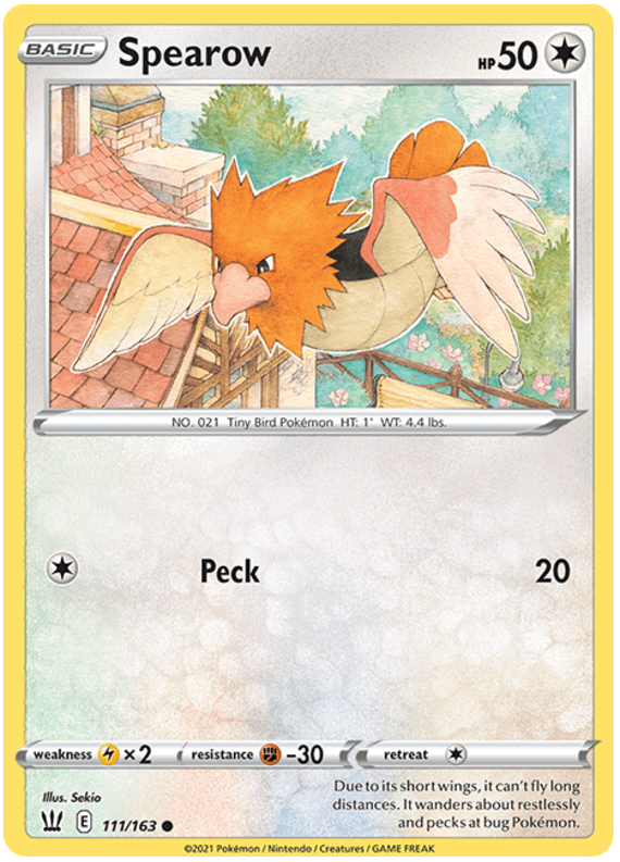 A Pokémon Spearow (111/163) [Sword & Shield: Battle Styles], labeled as a 