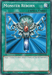 A Yu-Gi-Oh! trading card named "Monster Reborn [YGLD-ENC24] Common" with blue and green background. The central image features an ankh with wings, an orb, and a sword. The card is labeled as a "Normal Spell Card." "Monster Reborn [YGLD-ENC24] Common," part of Yugi's Legendary Decks, reads: "Target 1 monster in either player's Graveyard; Special Summon it.