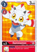 An illustration of a Digimon promotional card featuring Gammamon [P-059] from the Official Tournament Pack Vol. 5. The card has a red and white border, with a play cost of 3 and a digivolve cost of 0 from a level 2 Digimon. Gammamon is depicted mid-jump with a happy expression, boasting 3000 DP. Text indicates this is a Rookie level, Virus type, Ceratopsian