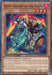 An image of the Yu-Gi-Oh! trading card "Heavy Knight of the Flame [SGX3-ENC12] Common" showcases a Gemini Effect Monster with 1800 attack points and 200 defense points. The artwork depicts a heavily armored knight wielding a massive sword, riding a spectral blue horse engulfed in flames. The blazing background further highlights the fiery theme.