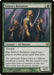 A Magic: The Gathering card titled "Talara's Battalion [Eventide]" features three elf warriors with glowing swords and armor, set against a dramatic Woodland Waterfall. The card costs 1 generic and 1 green mana, has trample, and a power/toughness of 4/3. The text details casting restrictions and lore.