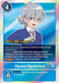 The Kiyoshiro Higashimitarai [BT9-086] [X Record Pre-Release Promos] trading card for the game Digimon features a gray-haired Tamer named Kiyoshiro Higashimitarai. This card, with a Play Cost of 4, contains specific in-game instructions for utilizing his abilities and showcases visual elements in blue and text in yellow and white.