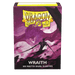 The image shows a box of Dragon Shield: Standard 100ct Sleeves - Wraith (Dual Matte) from Arcane Tinmen. The packaging features fantasy artwork with a menacing purple wraith and a dark, cloaked figure wielding a sword. The text reads "DRAGON SHIELD" at the top, with "WRAITH" and "100 MATTE DUAL SLEEVES" below the artwork, perfect for TCGs.
