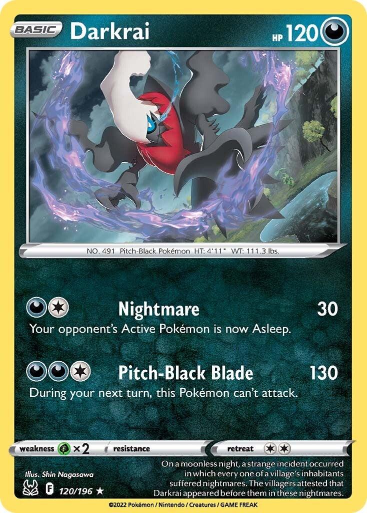 A Darkrai (120/196) [Sword & Shield: Lost Origin] from the Pokémon series features 