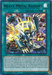 The Yu-Gi-Oh! card titled "Heavy Metal Raiders (Green) [LDS1-EN077] Ultra Rare" depicts a robotic, tank-like machine with drills for arms amidst explosions. The blue banner at the top signifies it is a Field Spell Card. The text details special abilities for DARK Machine monsters, and there's Ultra Rare card information at the bottom.