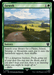 A "Farseek [The Lord of the Rings: Tales of Middle-Earth Commander]" Magic: The Gathering card. It shows a vast, sunlit landscape with green fields, a path, and distant hills reminiscent of Middle-Earth. Small figures trek along the path. The card costs one green and one generic mana. It allows the player to search their library for a land card and put it into play tapped.