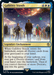 A Magic: The Gathering card titled "Gallifrey Stands (Extended Art) [Doctor Who]." The gold and blue border indicates it is a Legendary Enchantment. The artwork features people in formal attire overlooking a sky filled with spaceships and cosmic phenomena. Its text describes unique abilities, perfect for Doctor Who fans collecting Doctor cards.