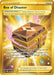 A Pokémon Trainer Item card titled "Box of Disaster (214/196) [Sword & Shield: Lost Origin]" by Pokémon. This Secret Rare features a detailed, ornate golden box with geometric patterns and a glowing aura. Its text details effects in the Pokémon game. The background is golden and sparkly, emphasizing the card's rarity and significance in Sword & Shield.