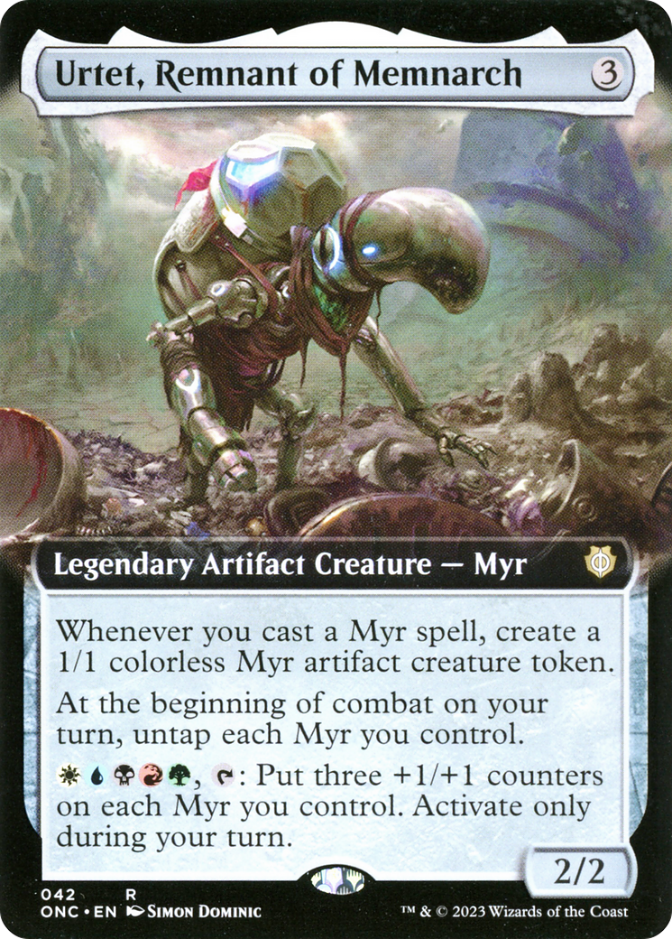 An extended art mythic card from the Magic: The Gathering series Phyrexia: All Will Be One Commander showcases 