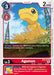 Product Data: An Agumon [BT6-007] trading card from the Double Diamond Pre-Release series features a yellow dinosaur-like creature with large eyes and a tail, set in a forest. This Level 3 card has 2000 DP and includes effects related to playing a tamer. Brand: Digimon.