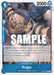 A rare trading card featuring "Buggy" from the Impel Down/Buggy Pirates with 2000 power and a cost of 1. This character card has a counter of +1000 and an ability that lets the player look at the top 5 cards of their deck, reveal and add one blue type card to their hand, then place the rest at the bottom. The product is called Buggy [Paramount War] by Bandai.