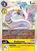 This promotional Digimon card showcases Kudamon. Costing 3 to play, it boasts 1000 DP and can digivolve from its previous form at no cost. The card highlights its special abilities on both play and deletion, set against a sleek, white-Serpent Kudamon in a sunny, futuristic cityscape backdrop.