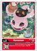 A Koromon [BT9-001] [X Record Pre-Release Promos] card from the Digimon trading card game. Koromon, a pink, round Digi-Egg with large ears and expressive eyes, is shown surrounded by various objects and greenery. The card text states, "Your Turn While this Digimon has [Agumon] or [Greymon] in its name, it gets +1000 DP." This is a pre-release version.