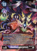 An image of the Digimon card DexDorugoramon [BT9-081] (Alternate Art) [X Record]. The card showcases DeathXmon, a robotic dragon with glowing purple and yellow armor, red eyes, and large wings. With 13000 DP and at level 6, its abilities are described in the text. A chaotic swirl of purples, pinks, and blacks forms the background.