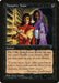 The image depicts a rare Magic: The Gathering card titled Vampiric Tutor [Visions]. Two figures, one in a red robe pointing forward and another in a purple robe holding scrolls, dominate the scene. Below are details: "Instant," "Pay 2 life: Search your library for any one card. Shuffle your library, then put that card on top.