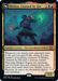 The image depicts a Magic: The Gathering card titled "Mishra, Claimed by Gix [The Brothers' War]" from Magic: The Gathering. It shows an eerie, dark figure with glowing red eyes and green light emanating from one hand, standing in front of a swirling, colorful background. This Mythic Rarity card outlines its abilities, costs, and stats as a Legendary Creature - Phyrexian.