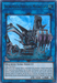 The image shows a "Yu-Gi-Oh!" product named "Infinitrack Fortress Megaclops [MP20-EN216] Ultra Rare" from the 2020 Tin of Lost Memories. The Ultra Rare card features a large, blue, mechanical fortress with extending robotic arms. As a Machine/Link/Effect Monster, it has ATK 4000 and LINK-3.