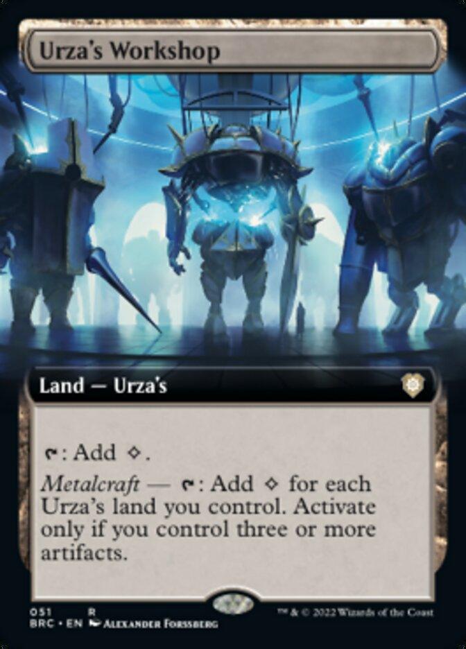 Urza's Workshop (Extended Art) [The Brothers' War Commander] is a rare Magic: The Gathering card, identified as 