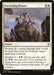 Magic: The Gathering Encircling Fissure [Battle for Zendikar] card featuring "Encircling Fissure," depicting a supernatural landscape with towering rocky outcrops. Alien-like creatures perch atop the rocks. As an Instant spell, it prevents combat damage this turn and has an "Awaken 2" ability for a bonus effect. Art by Igor Kieryluk.