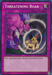 A Yu-Gi-Oh! Trap Card titled "Threatening Roar [LCYW-EN297] Secret Rare" with a purple border. This Secret Rare features artwork of a muscular, purple-skinned beast roaring. The roar emits circular sound waves towards a reptilian creature with wings and a humanoid form. Found in Legendary Collection 3: Yugi's World, the text reads: "Your opponent cannot declare an attack this turn.