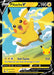 The image shows a Pokémon card featuring Pikachu V (SWSH143) (Celebrations) [Sword & Shield: Black Star Promos] from the Pokémon collection of Sword & Shield. Pikachu is depicted in an electrifying action pose, leaping with a joyful expression amid a lightning background. The card details Pikachu's HP as 190 and describes its "Volt Tackle" attack with 210 damage, with a note mentioning the attack also deals 30 damage to