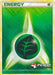 A Pokémon Trading Card depicting a green and black stylized leaf symbol, representing Grass Energy. The background features shades of green with a dynamic light pattern. The top of the card reads "ENERGY," and the bottom displays the "Play! Pokémon" logo with a Poké Ball and text, indicating its Promo Rarity status. This is the Grass Energy (2010 Play Pokemon Promo) [League & Championship Cards] from Pokémon.